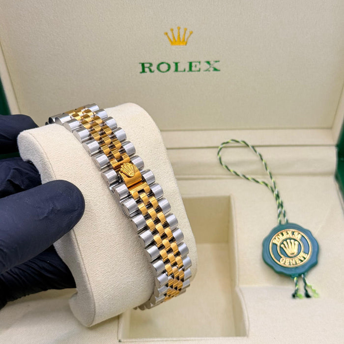 Two Tone White Dial Watch With Jubilee Chain & Crown Lock
