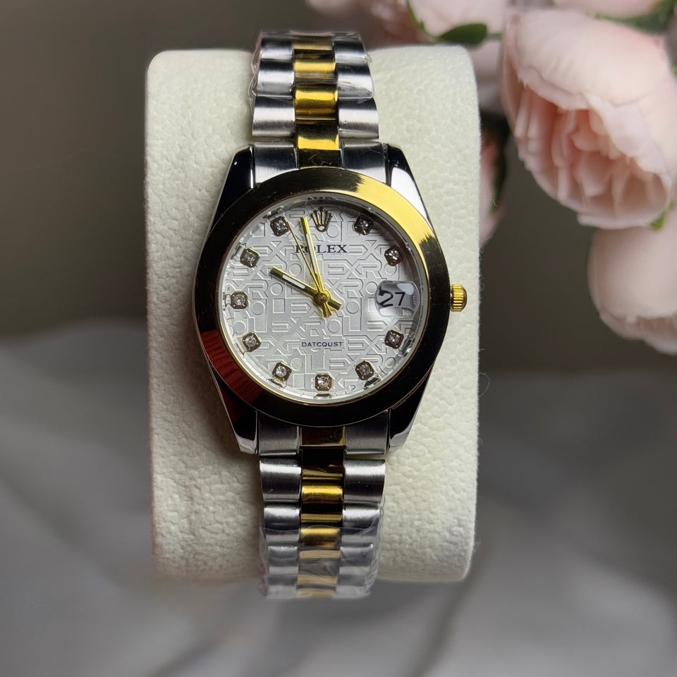 Rolex Oyster Perpetual Two-Tone Watch with Silver Monogram Dial