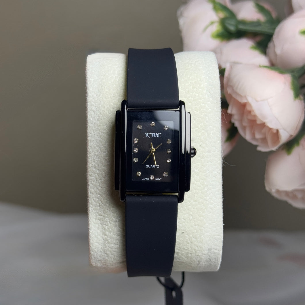 FULL BLACK RECTANGULAR WATCH WITH BLACK STRAP