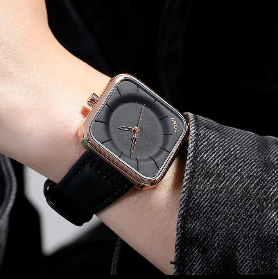 Top Brand TOMI Square Watch Casual Fashion Men Women Quartz Wristwatch Leather Strap Simple Dial  with Box Male