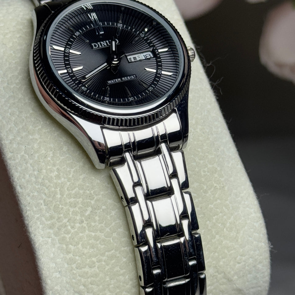 Sophisticated Black Dial Wristwatch with Day and Date Display