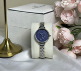 Stylish Silver Wristwatch with Navy Blue Dial .