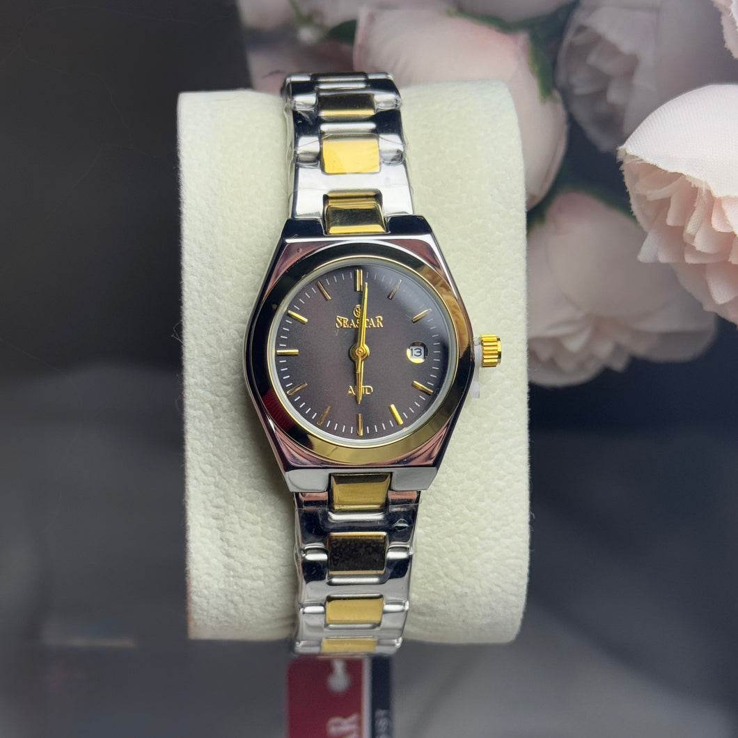 SEASTAR two tone gold watch with black premium dial