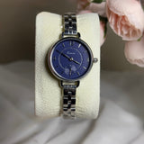 Stylish Silver Wristwatch with Navy Blue Dial .