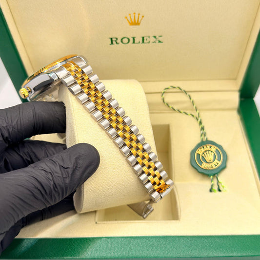 Two Tone White Dial Watch With Jubilee Chain & Crown Lock