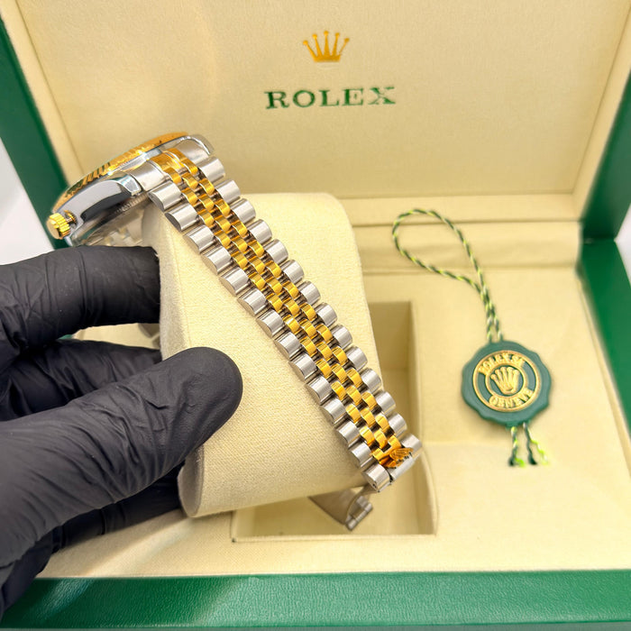 Two-Tone Black Dial Watch With Jubilee Chain & Crown Lock