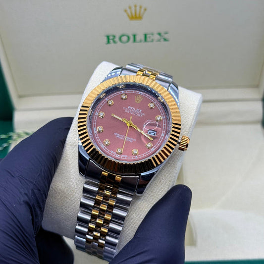 Two Tone Brown Dial Watch With Jubilee Chain & Crown Lock