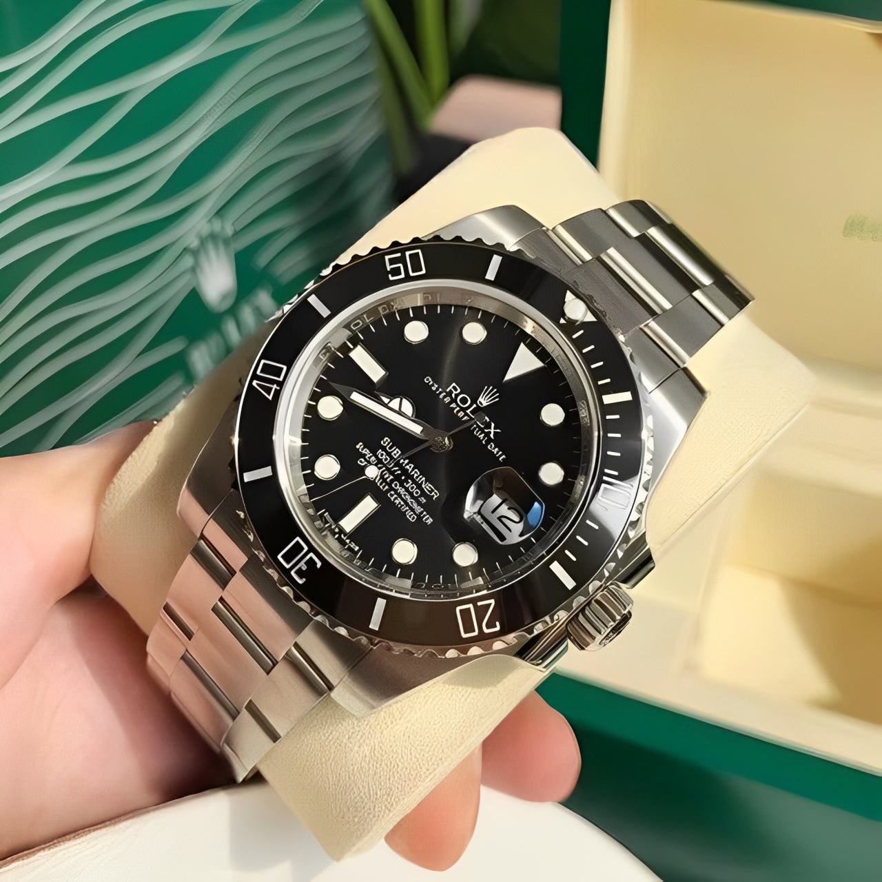 Rotating Bezel Watch With Black Dial & Butterfly Lock Chain