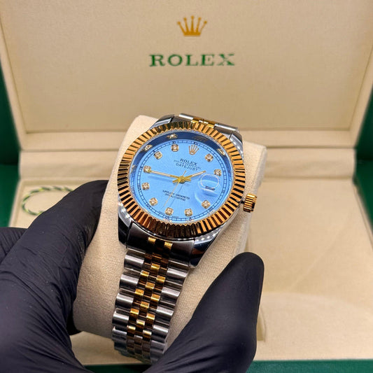 Two Tone Tiffany Dial Watch With Jubilee Chain & Crown Lock